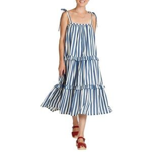 Pink Chicken Women's Blue and White Striped Midi Dress size XS